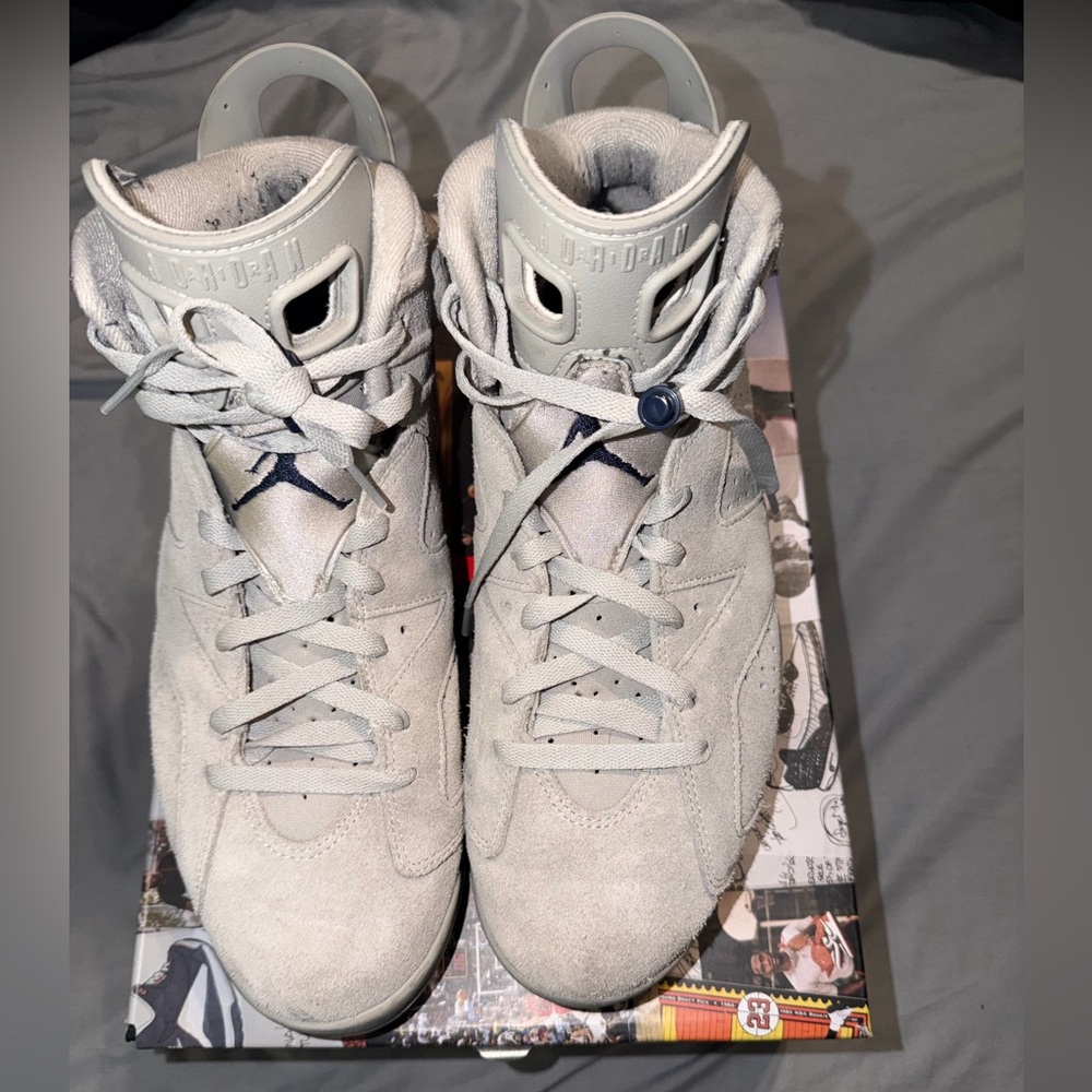 Men’s Air Jordan Retro 6 ‘Georgetown’ Gray & Navy Blue Sneakers - Picture 6 of 8